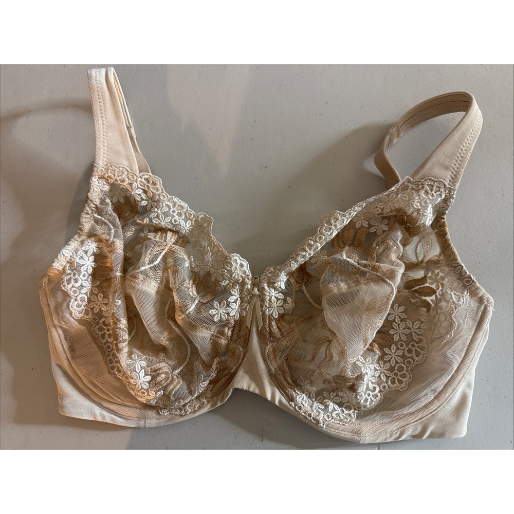Wacoal 34DDD Bra Nude Beige Romantic Inspirations 85569 Underwire Sheer Cup
